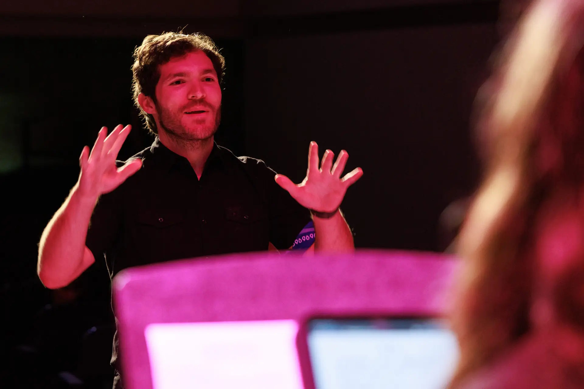 Jayden Ostler Conducting Contemporary Vocal Ensemble at Calarts